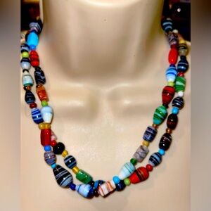 NWT Handmade in India Double Strand Glass Beaded Necklace. 19" (1)